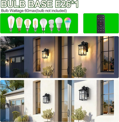 Porch Light with Outlet and Remote Control - Plug in Outdoor Wall Lights with GFCI Exterior Lighting Fixtures Adjustable 3 Sensitivity Levels and 1-10min Delay for Porch, Patio, Entryway(Black)