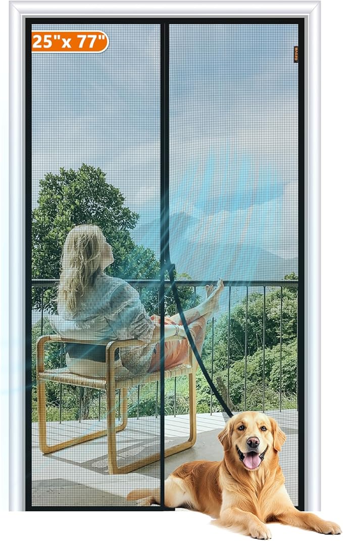 MAGZO Magnetic Screen Door Fit Door Size 25 x 77 Inch, Screen Size 27" x 78" Strong Magnets Mesh, Reinforced Fiberglass Net for Patio and Front Entrances, Gray