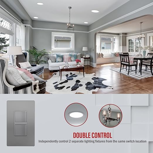 ENERLITES Space Gray Double Paddle Decorator Single Pole Switch, 15A