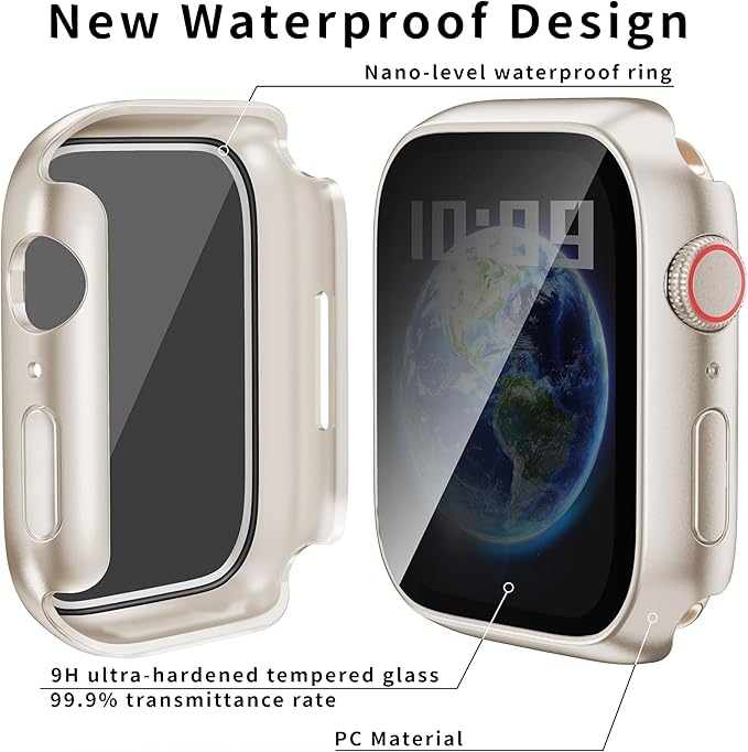 Waterproof Privacy Case Compatible with Apple Watch Series 9/8/7 41mm with Anti-peep Screen Protector, iWatch Face Cover Protective Bumper for iWatch Case 41mm Rose Gold