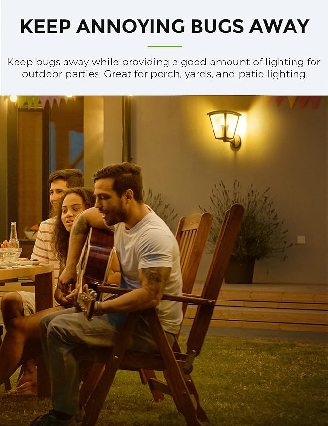 L LOHAS LED 40W Equivalent A19 Amber Porch Light Bulbs, 6W Dusk to Dawn Sensor Yellow Bug Light Bulbs for Outdoor, 2000K E26, 4 Pack