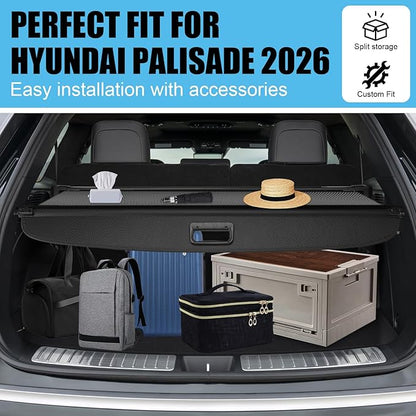 Retractable Cargo Cover Compatible with Hyundai Palisade 2026 Rear Cargo Security Trunk Cover, Storage Privacy Screen Car Trunk Luggage Cargo Shade Shield for 2026 Hyundai Palisade, Carbon Fiber