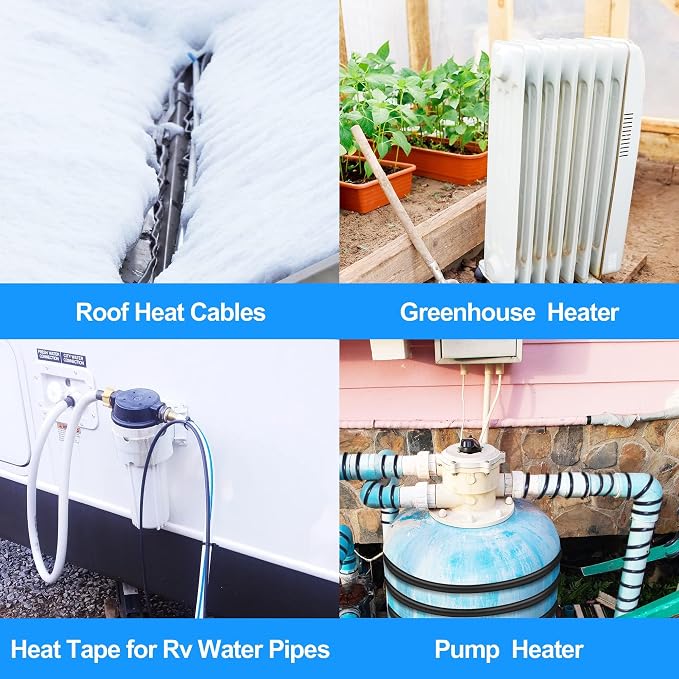 Thermostatically Controlled Outlet: (3 PCS) Automatically Turn on Below 32℉, Turn Off Above 47℉ Unnecessary to Control Power Manually in Cold Winter Cube