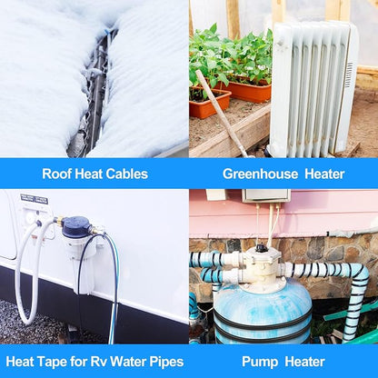 Thermostatically Controlled Outlet: (3 PCS) Automatically Turn on Below 32℉, Turn Off Above 47℉ Unnecessary to Control Power Manually in Cold Winter Cube