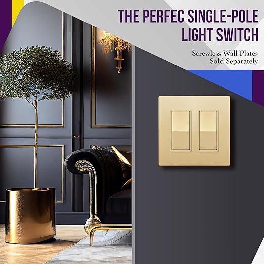 ENERLITES Elite Series Decorator Rocker Light Switch, 15A 120V/277V, Gloss Finish, Single Pole, 3 Wire, Grounding Screw, Residential Grade, UL Listed, 91150-GD, Gold Color (10 Pack)
