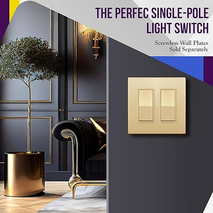 ENERLITES Elite Series Decorator Rocker Light Switch, 15A 120V/277V, Single Pole, Grounding Screw, Residential Grade, UL Listed, Wall Plates Included, 91150-GDWP-10PCS, Gold (10 Pack)