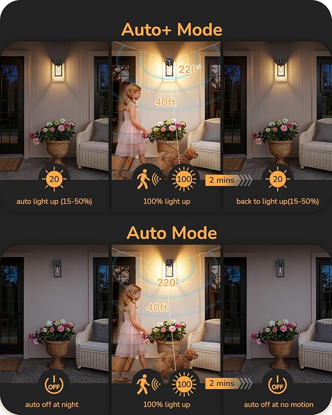 EDISHINE Black Motion Sensor Dusk to Dawn Outdoor Wall Light with Outlet