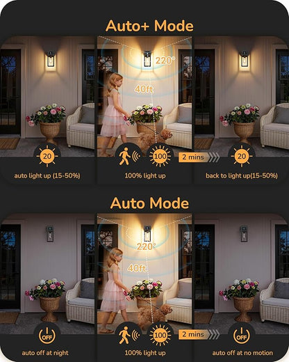 EDISHINE Black Motion Sensor Dusk to Dawn Outdoor Wall Light with Outlet