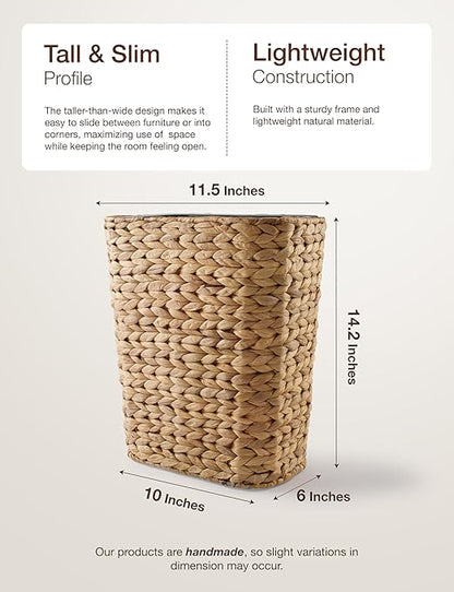 Tidita 3 GALLONS Wicker Waste Basket - Wicker Trash Can with Lid - Water Hyacinth Bathroom Garbage Can with a Lid - Bathroom Trash Can Boho Style - Removable Liner, Iron Frame (Natural, 3 Gallons)