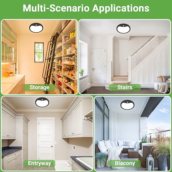 zemty 4Pack 9inch Motion Sensor Ceiling Lights Wired,18W 1800lm 3CCT/3 Mode/30-120s Timer, Bright Black LED Flush Mount Light Fixture Motion Activated for Closet Pantry Hallways Stairwells Garage