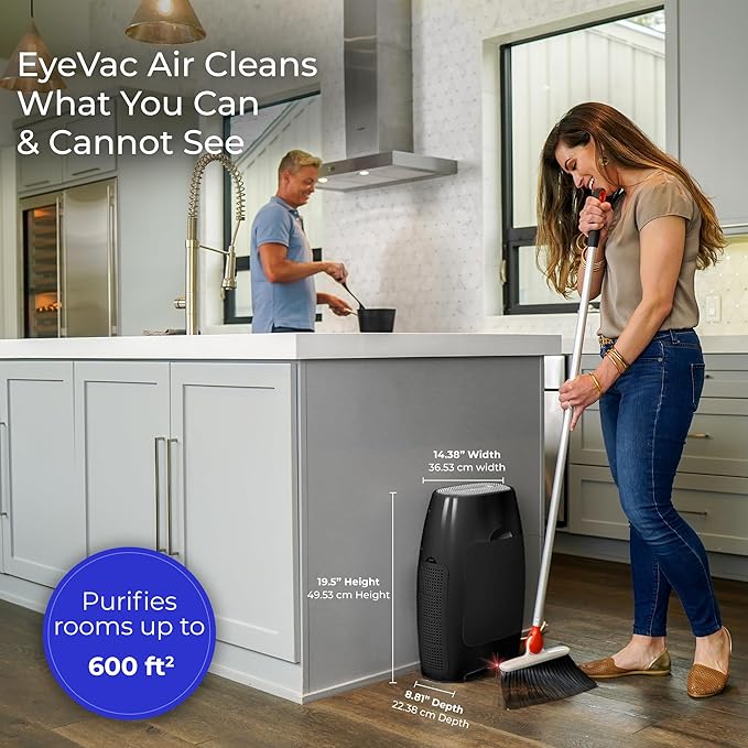 EyeVac Air 2-in-1 HEPA Air Purifier & Touchless Vacuum Automatic Dustpan - Ultra Fast & Powerful - Covers 600 Sq ft - Corded Canister Vacuum, Bagless, Automatic Sensors, 1000 Watt (Black/Black)