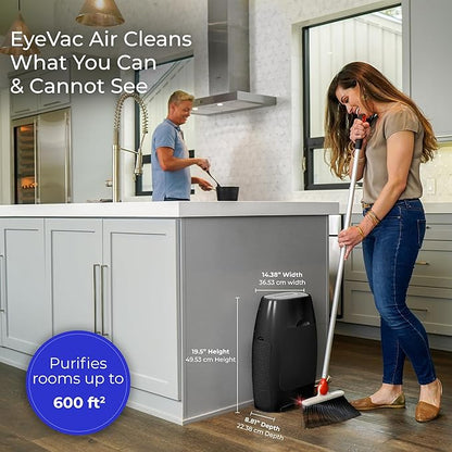 EyeVac Air 2-in-1 HEPA Air Purifier & Touchless Vacuum Automatic Dustpan - Ultra Fast & Powerful - Covers 600 Sq ft - Corded Canister Vacuum, Bagless, Automatic Sensors, 1000 Watt (Black/Black)