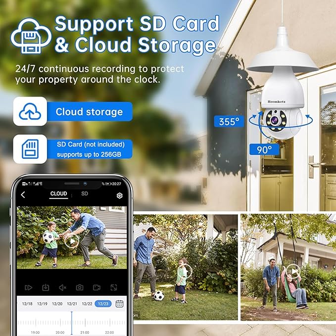 2K Light Bulb Security Camera,5G&2.4GHz WiFi 360° Motion Tracking, Color Night Vision, Alexa Compatible, Wireless WiFi Security Camera with Two-Way Audio, SD/Cloud Storage and Smart Alerts