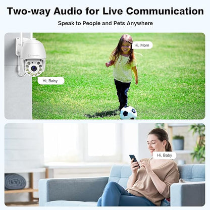 360° View Pan/Tilt/Digital Zoom 5MP WiFi Security Camera Outdoor, Motion Detection, Humanoid Tracking, Floodlight&Siren Alarm, Color Night Vision, PC&Mobile Remote View, Two-Way Audio PTZ