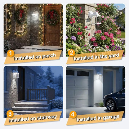 LIT-PaTH Outdoor LED Wall Lantern, Wall Sconce as Porch Light, 9.5W 800 Lumen, Aluminum Housing Plus Glass, 5000k-Matte White Finish, 2-Pack