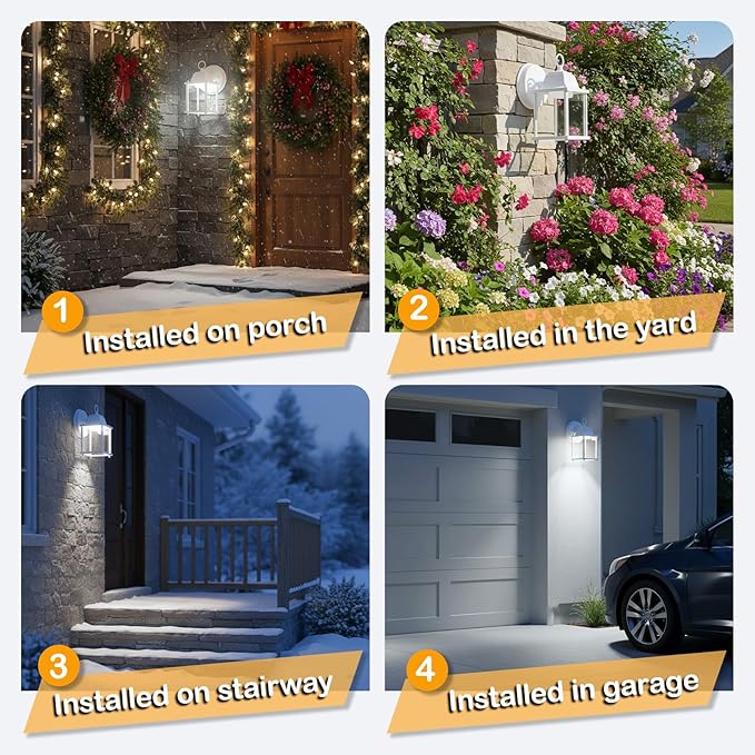 LIT-PaTH Outdoor LED Wall Lantern, Wall Sconce as Porch Light, 9.5W 800 Lumen, Aluminum Housing Plus Glass, 5000k-Matte White Finish, 1-Pack