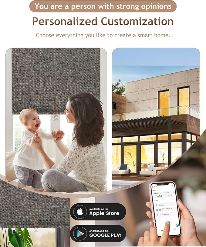 Motorized Blinds with Remote: Kincmo 100% Blackout Roller Shades Work with Apple Homekit,Alexa,Google Home, Customized Electric Blinds with App,Voice Control (100% Blackout Natural Cocoa)