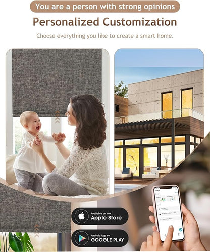 Motorized Blinds with Remote: Kincmo 100% Blackout Roller Shades Work with Apple Homekit,Alexa,Google Home, Customized Electric Blinds with App,Voice Control (100% Blackout Natural Cocoa)