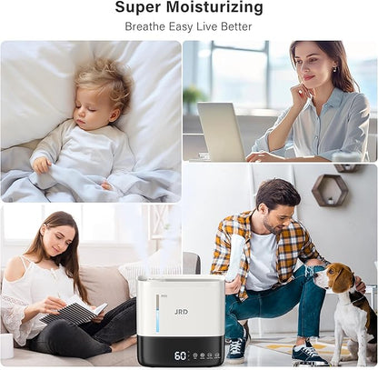 JRD Humidifiers for Bedroom, Ultrasonic Humidifier 4L for Large Room, Cool Mist Top-Fill, 40H Run, 12H Timer, 360° Nozzle, Aroma Diffuser, 7-Color Night Light for Home, Office, Baby(White)