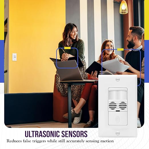 Enerlites MWOS-W Motion Sensor Switch, Ultrasonic and PIR Dual Technology, Occupancy Sensor, Motion Sensor Light Switch, NEUTRAL WIRE REQUIRED, Wall Plate Included, White