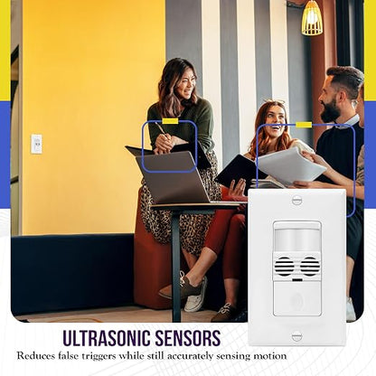 Enerlites MWOS-W Motion Sensor Switch, Ultrasonic and PIR Dual Technology, Occupancy Sensor, Motion Sensor Light Switch, NEUTRAL WIRE REQUIRED, Wall Plate Included, White