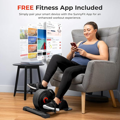 Sunny Health & Fitness 2-in-1 Smart Magnetic Pedal Exerciser, Compact Indoor Under-Desk Mini Exercise Bike for Full Body Cardio Workout and Physical Therapy, Free SunnyFit Training App Connection
