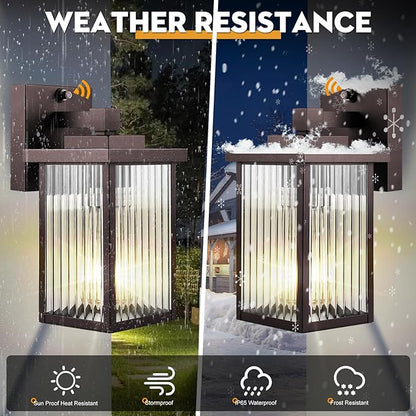 2 Pack Dusk to Dawn Outdoor Lighting, Waterproof Outdoor Porch Light with Tempered Glass, Outdoor Light Fixture for House Exterior Front Door Garage Patio(Oil-Rubbed Bronze)