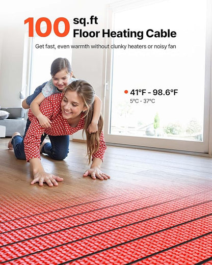 VEVOR Floor Heating Mat System, 100 sqft 120V, Decoupling Membrane, Smart Thermostat & Alarm, Easy Install for Tile, Stone & Vinyl Flooring