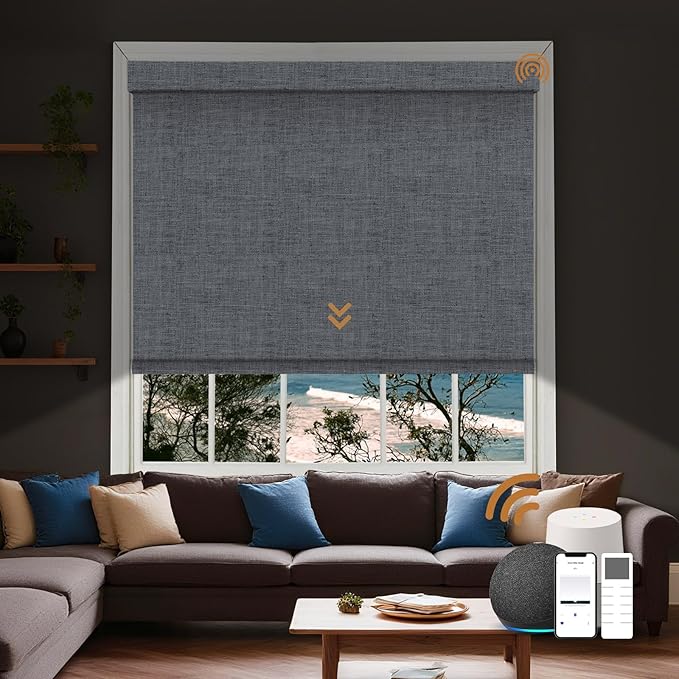 Motorized Blinds with Remote, Custom Automatic Electric Blackout Smart Blinds for Windows, Motorized Window Roller Shades Compatible with Alexa Google homekit for Home Office, Charcoal Grey