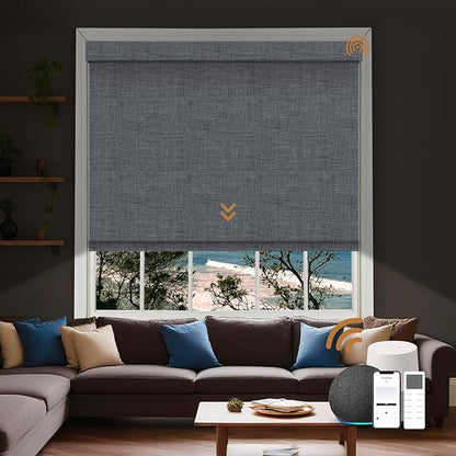 Motorized Blinds with Remote, Custom Automatic Electric Blackout Smart Blinds for Windows, Motorized Window Roller Shades Compatible with Alexa Google homekit for Home Office, Charcoal Grey