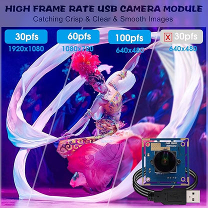 SVPRO USB Camera Board - 1080P Wide Angle Camera Module with Fisheye Lens, FOV 150 Degree, CMOS OV2710, 30/60/100fps for Android, Linux, Windows, Mac OS