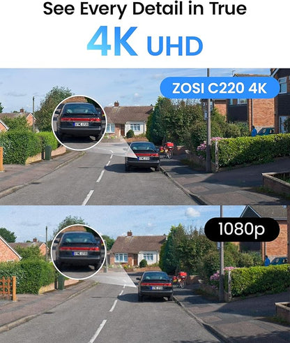 ZOSI C220 4K 8MP 16CH POE NVR Security Camera System (32CH Expandable), 12 x 8MP PoE IP Cameras Outdoor Indoor, 24/7 Recording, AI Human/Vehicle/Face Detection, Two-Way Talk, Night Vision, 4TB HDD