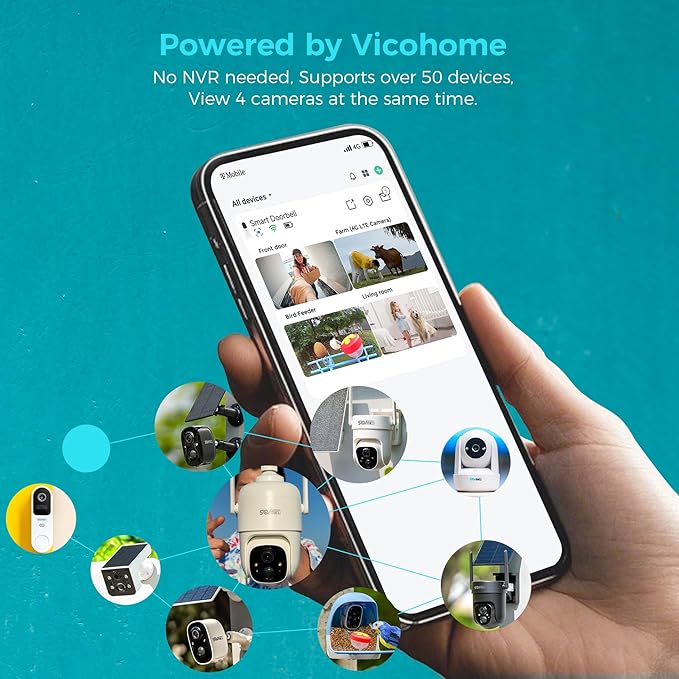 Vicohome 3CG6 Best 2K Solar Security Camera Wireless Outdoor System, No NVR Needed, Battery Powered, Easy to Setup, Motion Detection, Two Way Audio,Color Night Vision,SD Slot, 180 Days Exchange Policy