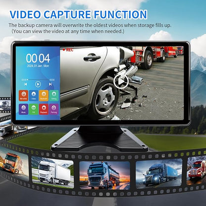 10.36'' 4K RV Backup Camera System with 4 1080P Cameras, Built-in DVR Loop Recording, Bluetooth MP5, Night Vision, IP69 Waterproof for Truck Trailer Camper