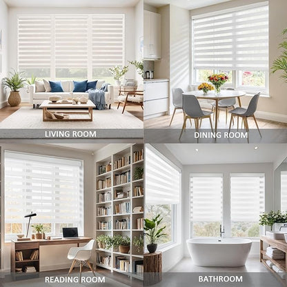 Motorized Zebra Blinds for Windows Cordless Electric Curtains with Remote Control Blackout Shades Custom Smart Blinds Compatible with Alexa Google Home(Light Filtering White,W29 X 72in)