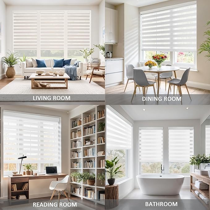 Motorized Zebra Blinds for Windows Cordless Electric Curtains with Remote Control Blackout Shades Custom Smart Blinds Compatible with Alexa Google Home(Light Filtering White,W40 X 72in)