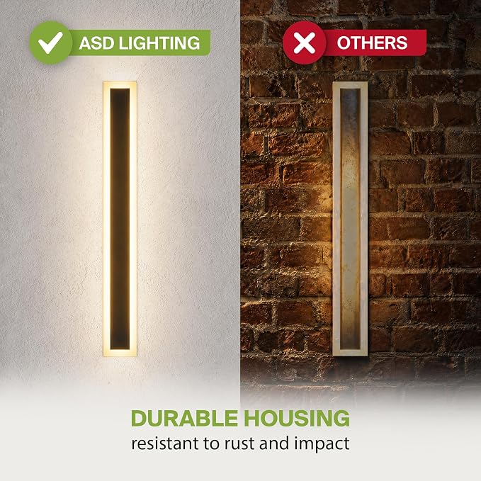 ASD LED 48" Long Wall Mount Light Fixture, Outdoor & Indoor Linear Sconce | 3CCT, Dimmable, Waterproof, Anti-Rust, ETL Listed | 36W 2980LM 3000-5000K 100-277V | Exterior Porch Lighting | Black