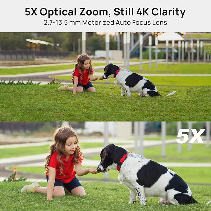 PANOEAGLE 4K 8MP Dome PTZ Camera Outdoor, 2.7~13.5mm Motorized Lens with 5X Optical Zoom,AI Motion Detection, Two Way Audio＆IR Night Vision, 512GB SD Slot, IP67,Compatible with Uniview, Blue Iris