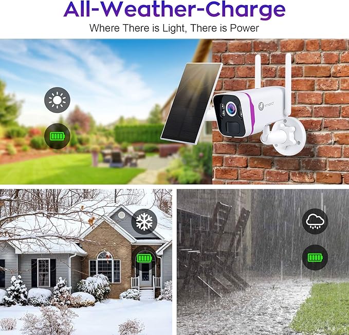xmartO WiFi 6 Wire-Free Solar Home Security Camera System Wireless, 4-Cam 4MP QHD CCTV Camera Kit with 10CH Expandable 4K WiFi NVR and Past 120-Day Video Storage (SCS-2K104-PARENT) (1-CAM Combo)