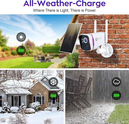 xmartO WiFi 6 Wire-Free Solar Home Security Camera System Wireless, 4-Cam 4MP QHD CCTV Camera Kit with 10CH Expandable 4K WiFi NVR and Past 120-Day Video Storage (SCS-2K104-PARENT) (1-CAM Combo)