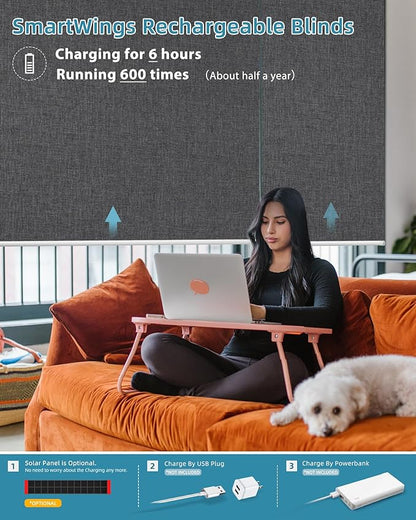 SmartWings Motorized Smart Blinds with Remote, Custom Automatic 100% Blackout Roller Shade Compatible with Alexa/Homekit/Google, Electric Smart Blinds for Indoor Windows, Bouvardia Dark Grey