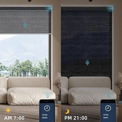 SmartWings Motorized Smart Blinds for Windows in Light Filtering, Electric Remote Roller Shades Compatible with Alexa/Google Home/Homekit, Custom Up to 110”W x 148”H, 5% Openness PVC Free Black