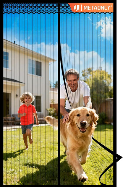 METAONLY Magnetic Screen Door Mesh Fits 30" x 80" Door - Curtain Size 32" x 82", Works for Patio, Sliding Door, Keeps Bug Mosquito Out, Fresh Air Flow, Black with Lace