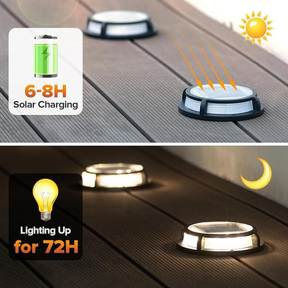 LUTEC 2 Pack Solar Deck Lights, 12 LEDs IP65 Waterproof Solar, Outdoor Driveway Marker Lights for Step, Sidewalk, Pathway, Patio, Garden(Warm White)