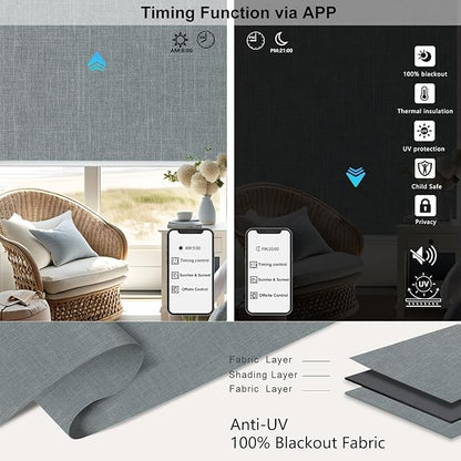Aprilsmart Motorized Blinds with Remote,Compatible with Apple HomeKit Alexa Google Home- Voice and app Control,Motorized Roller Shades 100% Blackout Custom Size(Bouvardia Medium Grey-18)