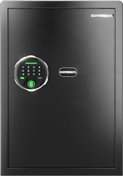 KornerBatl 35 lb Biometric Gun Safe, 4 Handgun Storage with Rack | 30 Fingerprint Storage, PIN Code Entry, Backlit Keypad, Quiet Access, LED Light, Emergency Keys, 2.03 cu. ft. Capacity