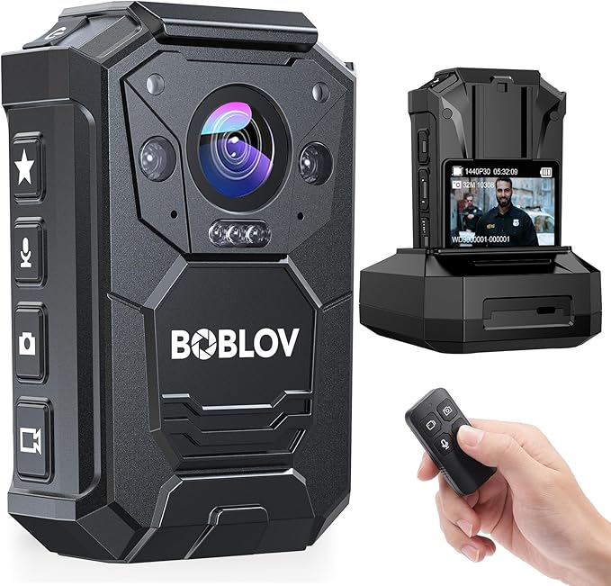 BOBLOV M12 2K Body Camera with Remote, 3500mAh Battery for 15H Recording, GPS Body Worn Camera with Night Vision, 128/256GB Storage for Security Guard, Patrol, Law Enforcement (128GB)