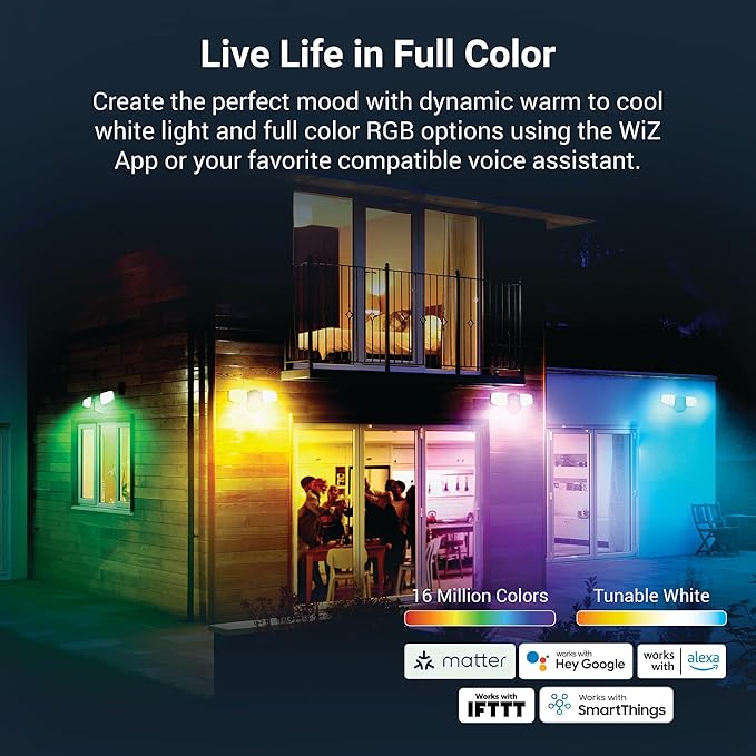 HALO ESF Smart Non-Motion Security Flood Light, Connected by WiZ Pro,180-Watt Equivalent 2400 Lumens White - ESF2ARGBWFW-WiZ