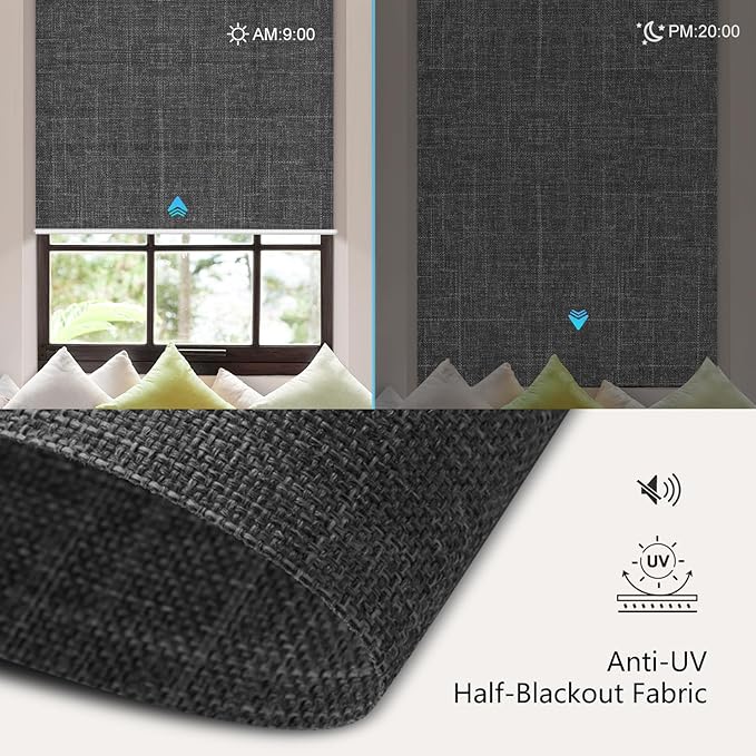 Aprilsmart Motorized Blinds with Remote,Light Filtering Motorized Roller Shades Work with Apple Homekit,Alexa,SmartThings,Google Home,Customize Blinds(Bouvardia Dark Grey-66)