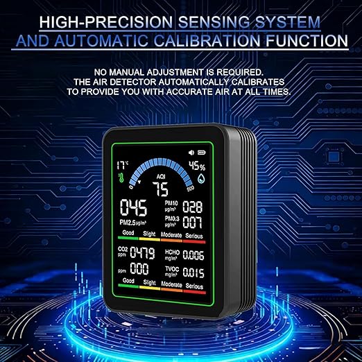 10 in 1 Indoor Air Quality Monitor, Air Tester, Portable Smartair Quality Tester for CO2 | TVOC | HCHO | Temp | AQI | PM0.3-1 Detection Suitable for Home, Cars, Plants, Pets and Hotels